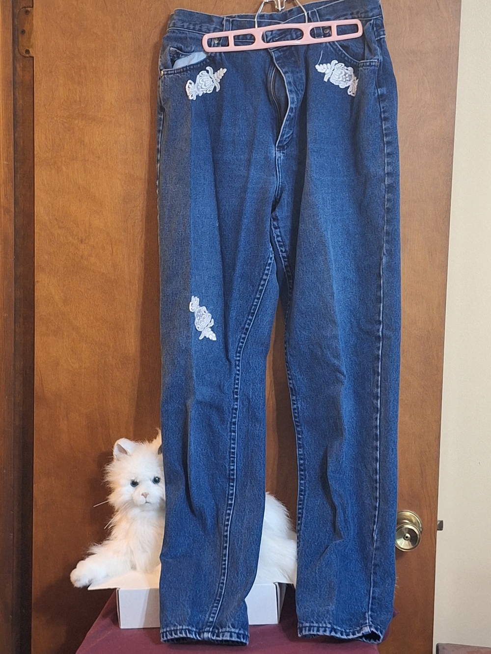 Lee Dark Blue Denim Jeans with White Floral Appliqués
